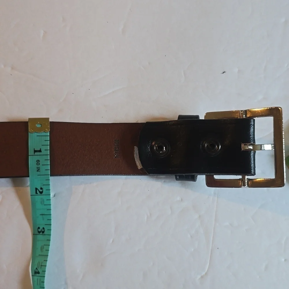 Mens Black Premium leather Belt Silver Square Buckle Minimalist Sz.L/XL